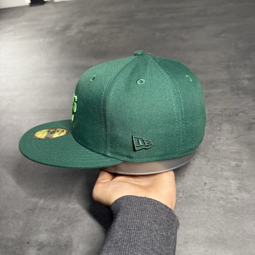 Hat Club Oakland Athletics A's New Era Cap 7 1/4 Dark Lime Green Side Patch Gold - Picture 5 of 7
